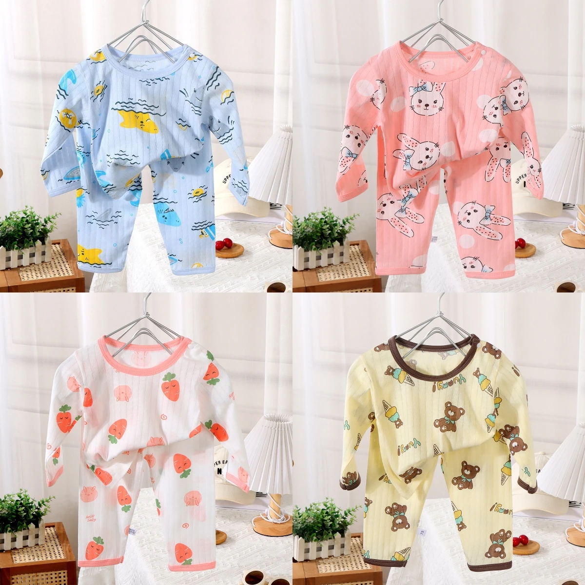 Baby Clothing Dividers - 2024 新しいベビー綿ホーム服子供のクラススーツ男の子女の子 9 分袖パジャマ子供ロング Tシャツ +