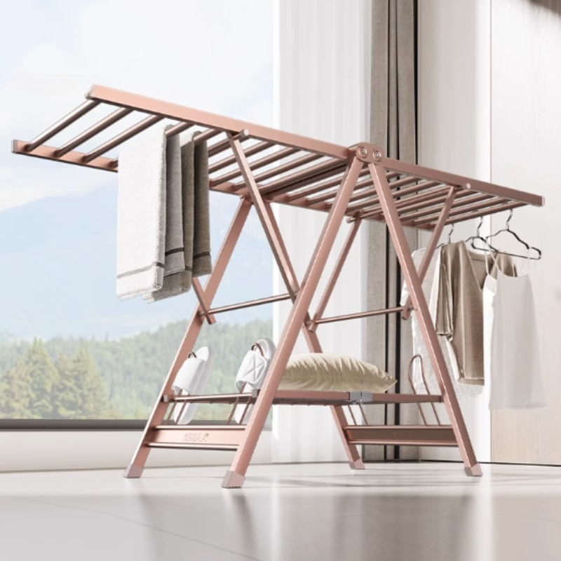 Baby Clothing Drying Rack - 四季折りたたみハンガー衣類床乾燥ラック屋内バルコニー肥厚アルミベビー服乾燥ハンガー