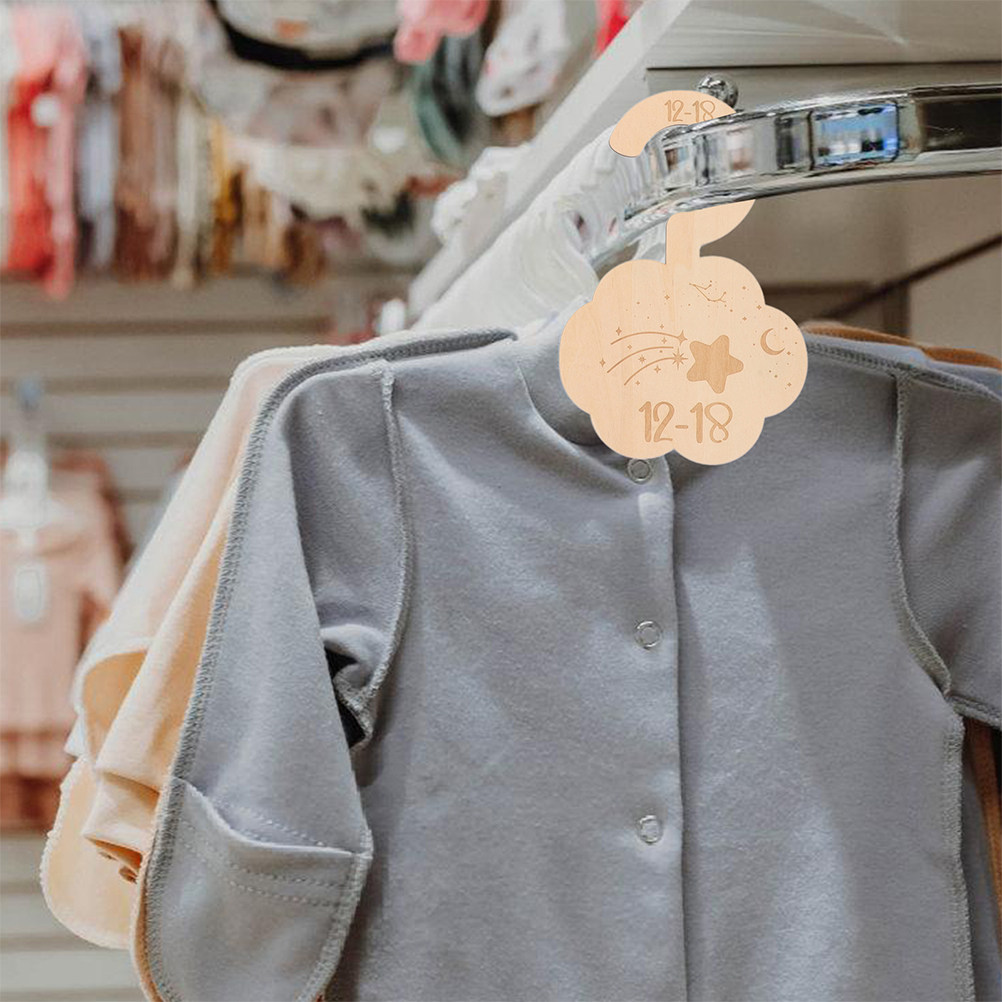 Baby Clothing Dividers - 14個入り 木製ベビー服仕分け板 クラウドベアテーマ ベビーワードローブサイズソーター 新生児0〜24ヶ月 乳幼児服用