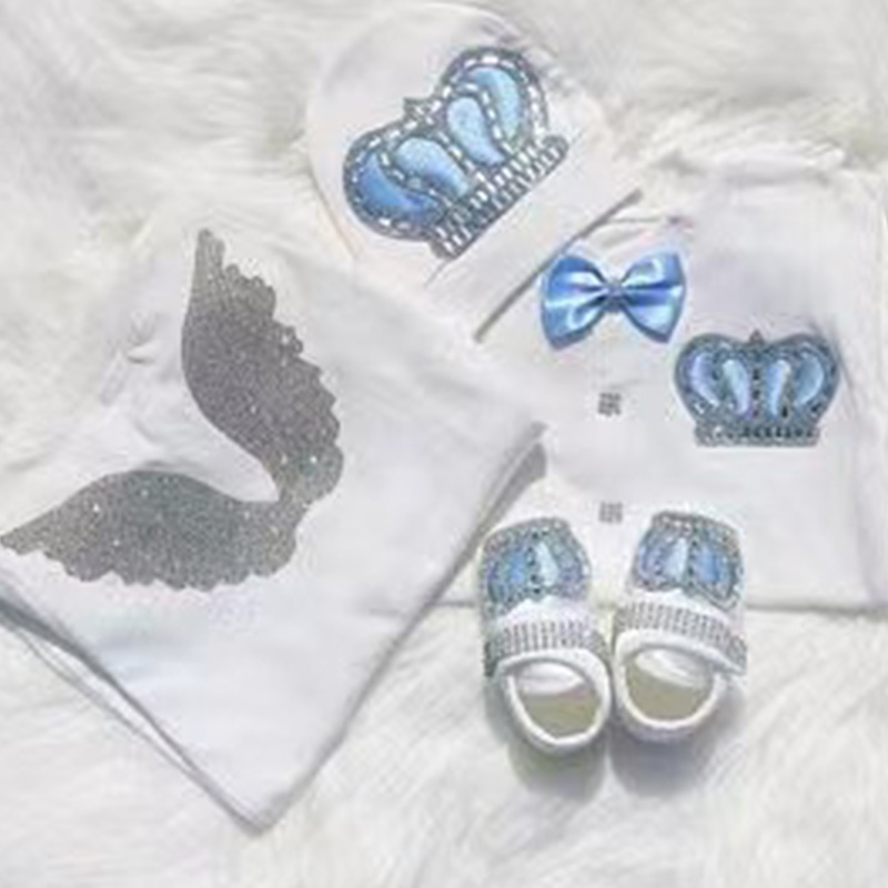Baby Clothing Name - 4点セット ウェルカムホーム ロンパース ベビー服 名入れ クラウンジュエリー付き