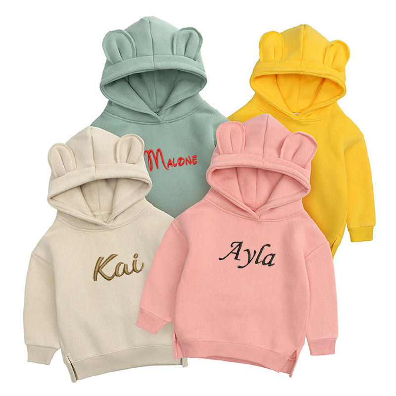Baby Clothing Name - 子供のための刺繍されたクマのフーディ,パーソナライズされた名前のスウェットシャツ,ユニセックスの子供服,ベビーファッション,ギフト