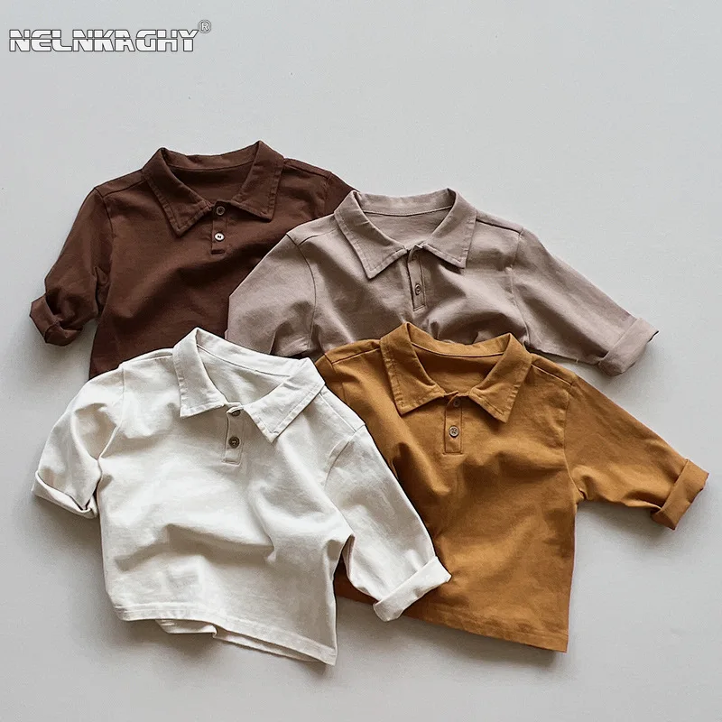 Baby Clothing Dividers - 2025 春の新キッズベビーボーイズカジュアル服子供無地ポロカラートップ Tシャツ幼児フルスリーブ服 6M-6Y