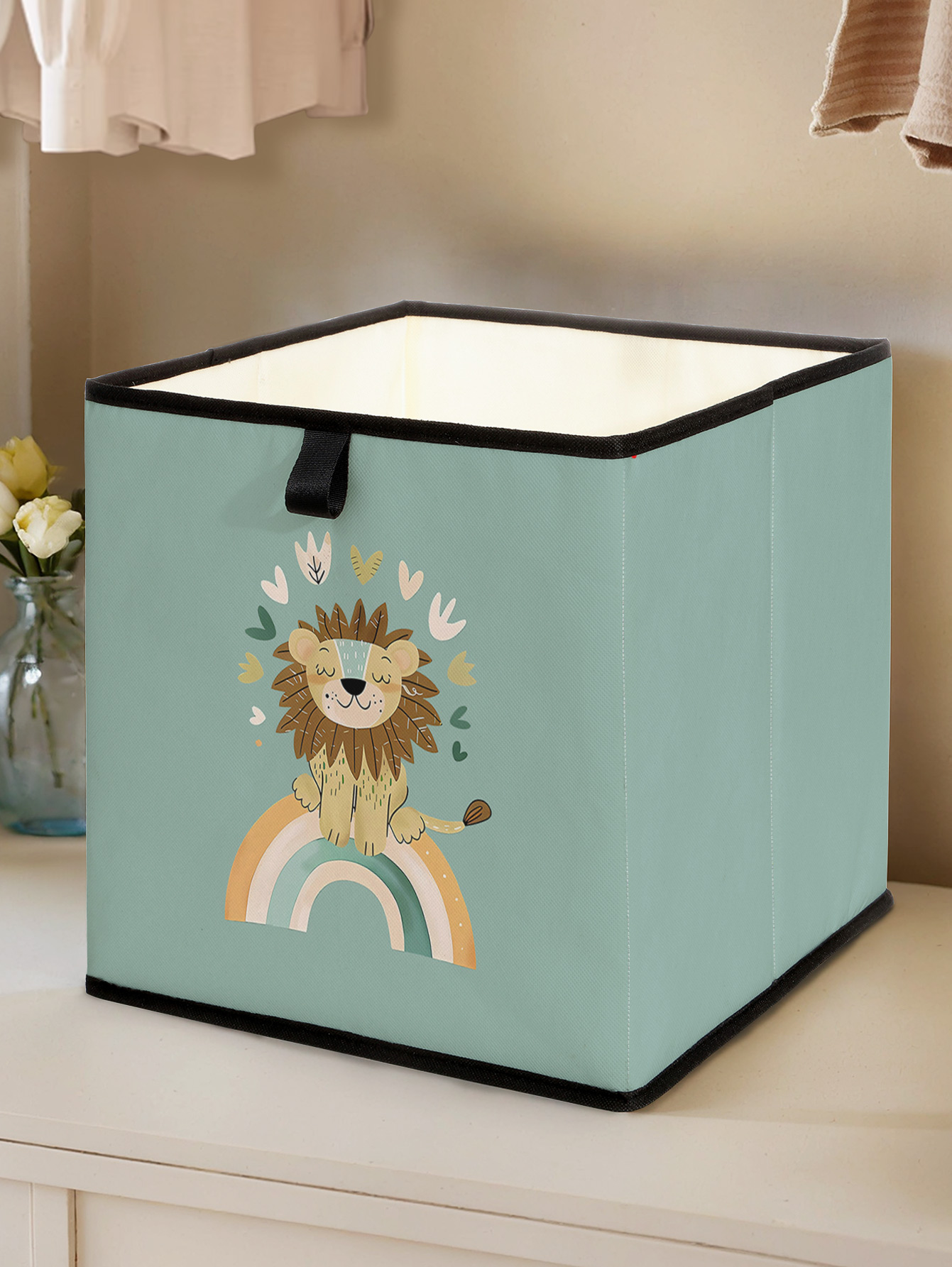 Baby Clothing Wardrobe - かわいいライオンレインボープリント折りたたみ式収納キューブボックス、ベビーのおもちゃ、衣類、日用品用の折りたたみ式布製オーガナイザービン
