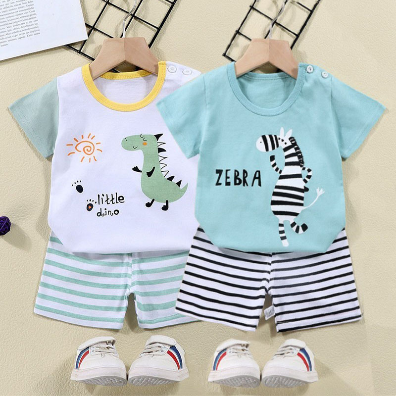 Baby Clothing Dividers - 綿 Tシャツ + ショーツ 2 ピーストラックスーツセット子供漫画ゼブラ恐竜プリント夏のスーツ子供男の子女の子ベビー