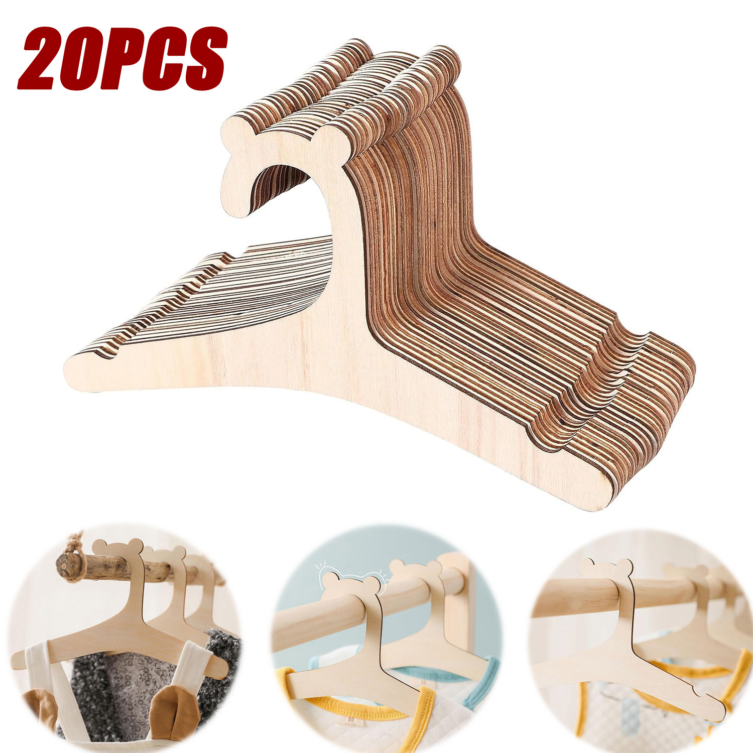 Baby Clothing Drying Rack - 20 個ベビー服ラック木製子供服ハンガーかわいいクマ乾燥ハンガーホームプリンセスルーム保育園の装飾キッズプレゼント