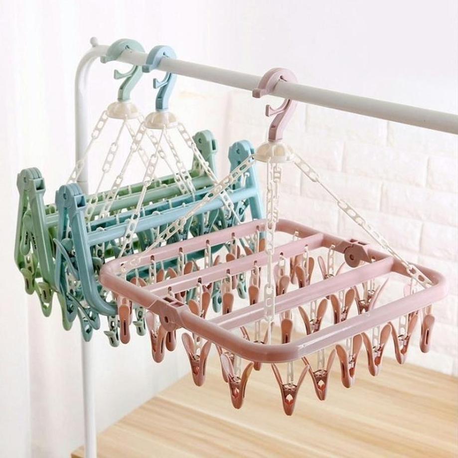 Baby Clothing Drying Rack - 1 PC 32 クリップ折りたたみの衣類ハンガー 乾燥機 防風靴下