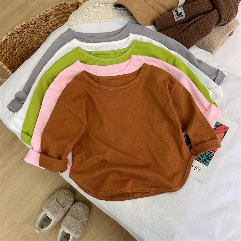 Baby Clothing Made In Usa - 子供長袖 T シャツ純綿製秋の新スタイル女の子ベースシャツベビー男の子トップ子供服