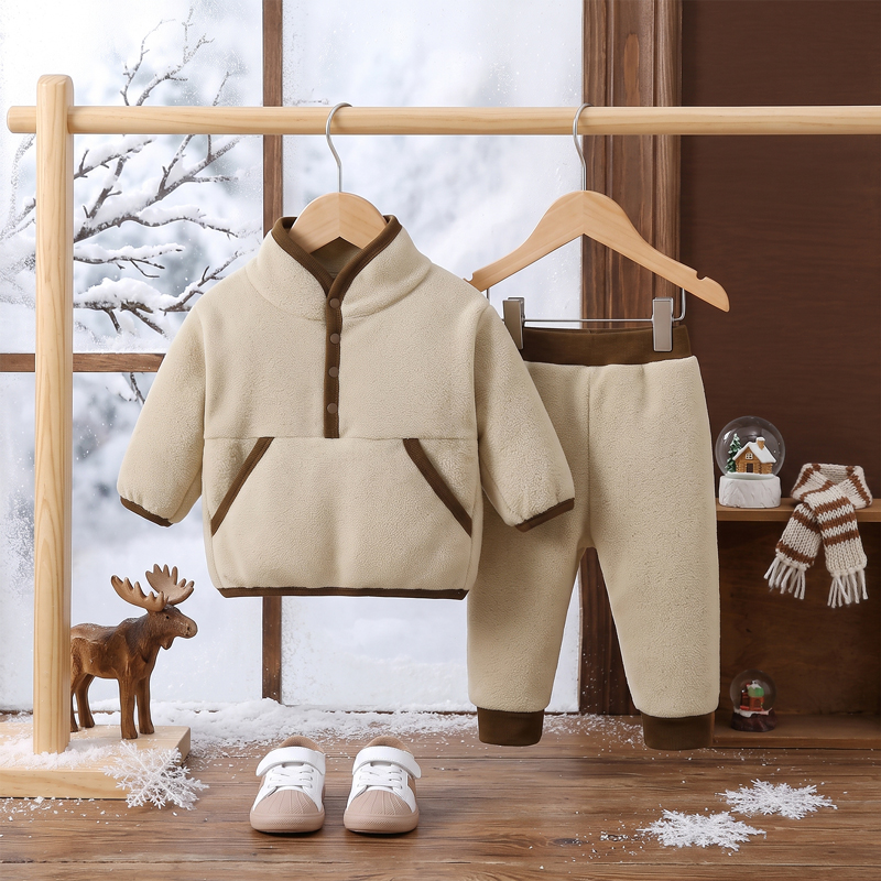 Baby Clothing Made In Usa - ポーラーフリース生地で作られたベビー服1セット、秋冬の気候に適しています。子供用トップス+パンツ、シンプルな無地スタイル。