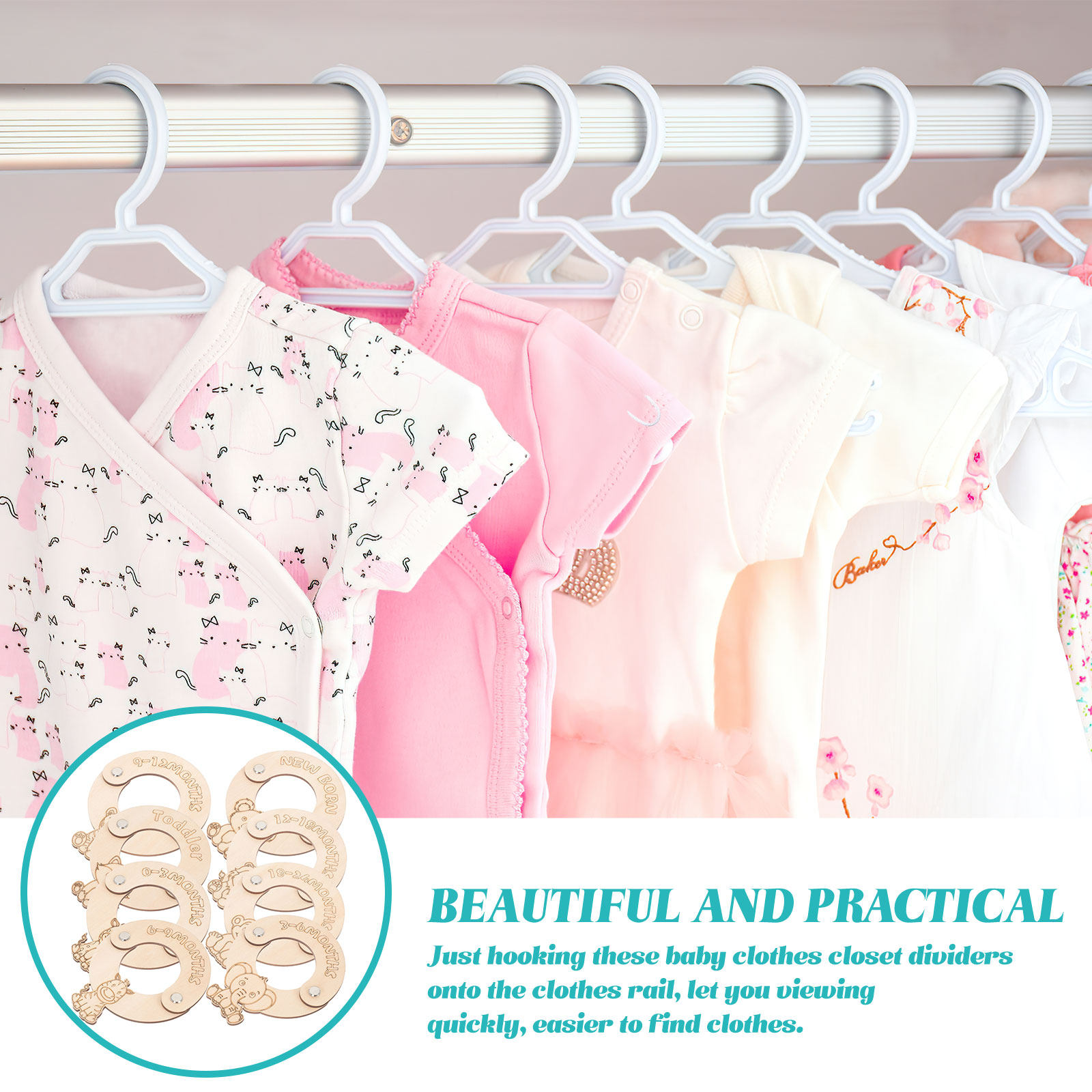 Baby Clothing Wardrobe - 8個入りベビー服オーガナイザー 木製サイズディバイダー クローゼットワードローブ仕切りツール 乳幼児服収納ディバイダー