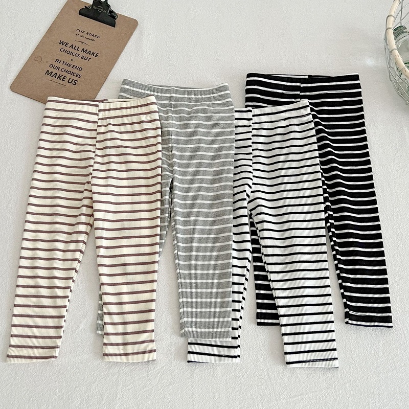 Baby Clothing For Sale - ベビー服 0-6 歳の子供用パンツストライプ綿女の子無地レギンスカジュアルストライプ薄い新しい男の子弾性パンツ