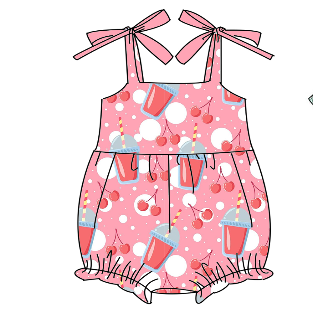 Baby Clothing Made In Usa - ブティック子供用ロンパーススリング、ボウデコレーション、フリル、フルーツドリンクプリント、カスタムメイド、卸売子供服