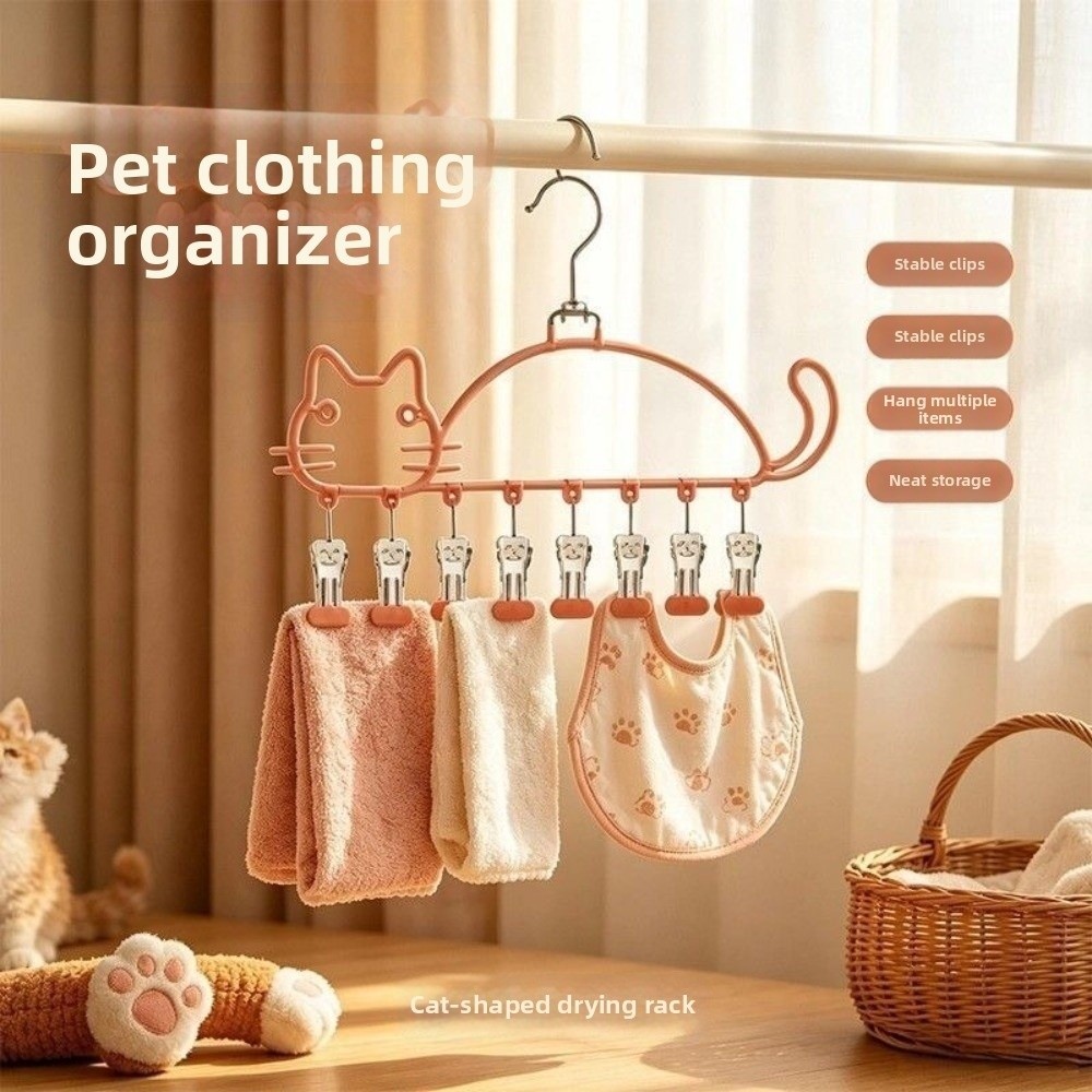 Baby Clothing Drying Rack - 猫型靴下乾燥ラック 防水 8クリップ付き衣類ハンガー 耐久性のある滑り止めマルチクリップ靴下ホルダー ベビー衣類収納