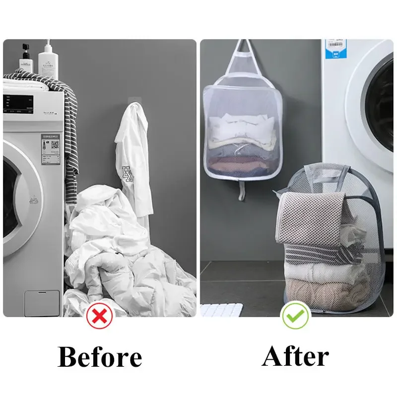 ぶら下げランドリーバスケット折りたたみメッシュ収納袋壁汚れた - Baby Clothing Wardrobe のレビューと価格