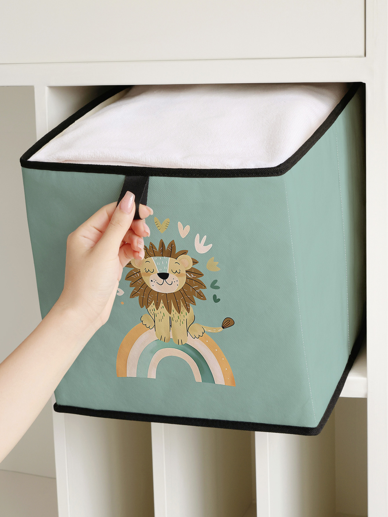 かわいいライオンレインボープリント折りたたみ式収納キューブボ - Baby Clothing Wardrobe のレビューと価格