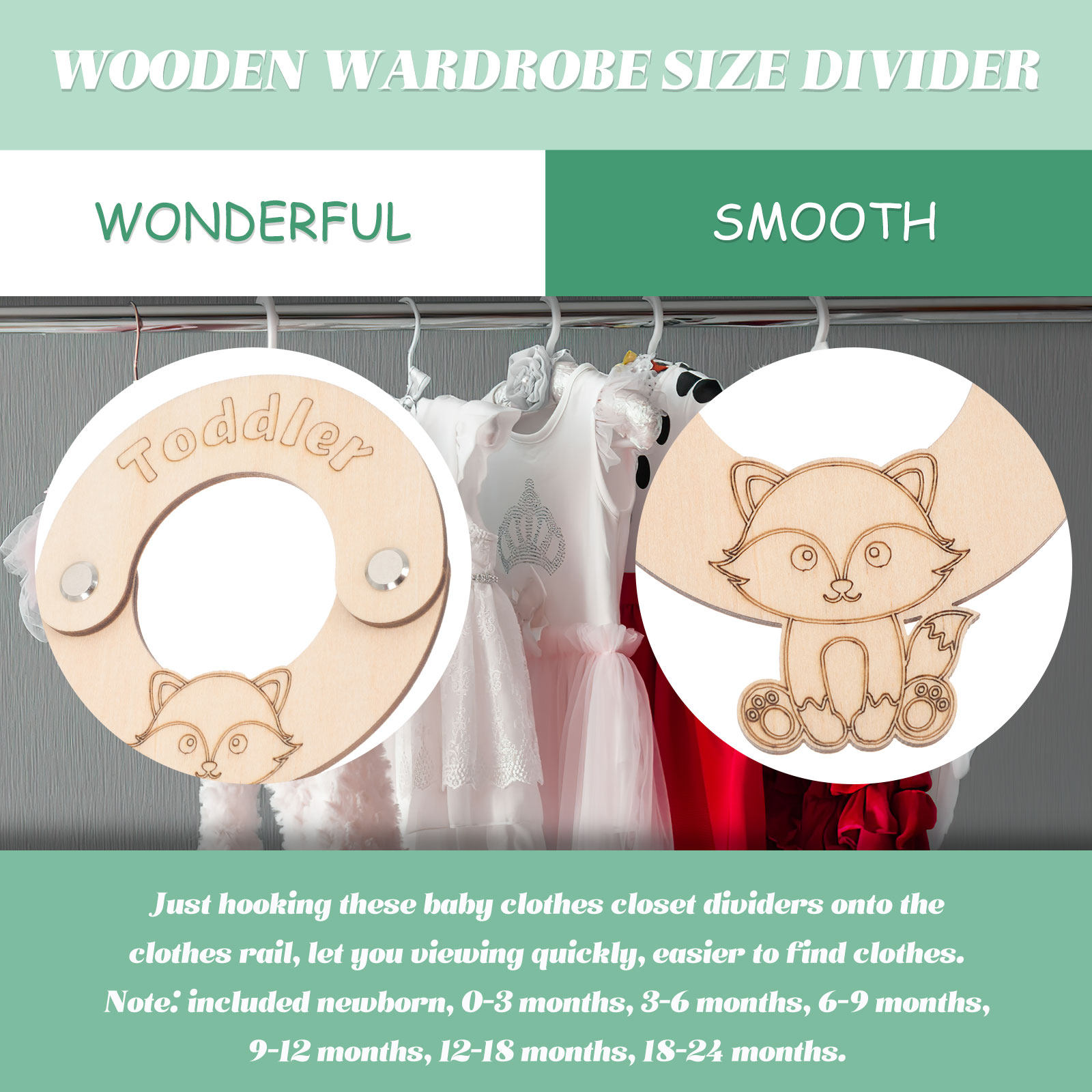 8個入りベビー服オーガナイザー 木製サイズディバイダー クロ - Baby Clothing Wardrobe のレビューと価格
