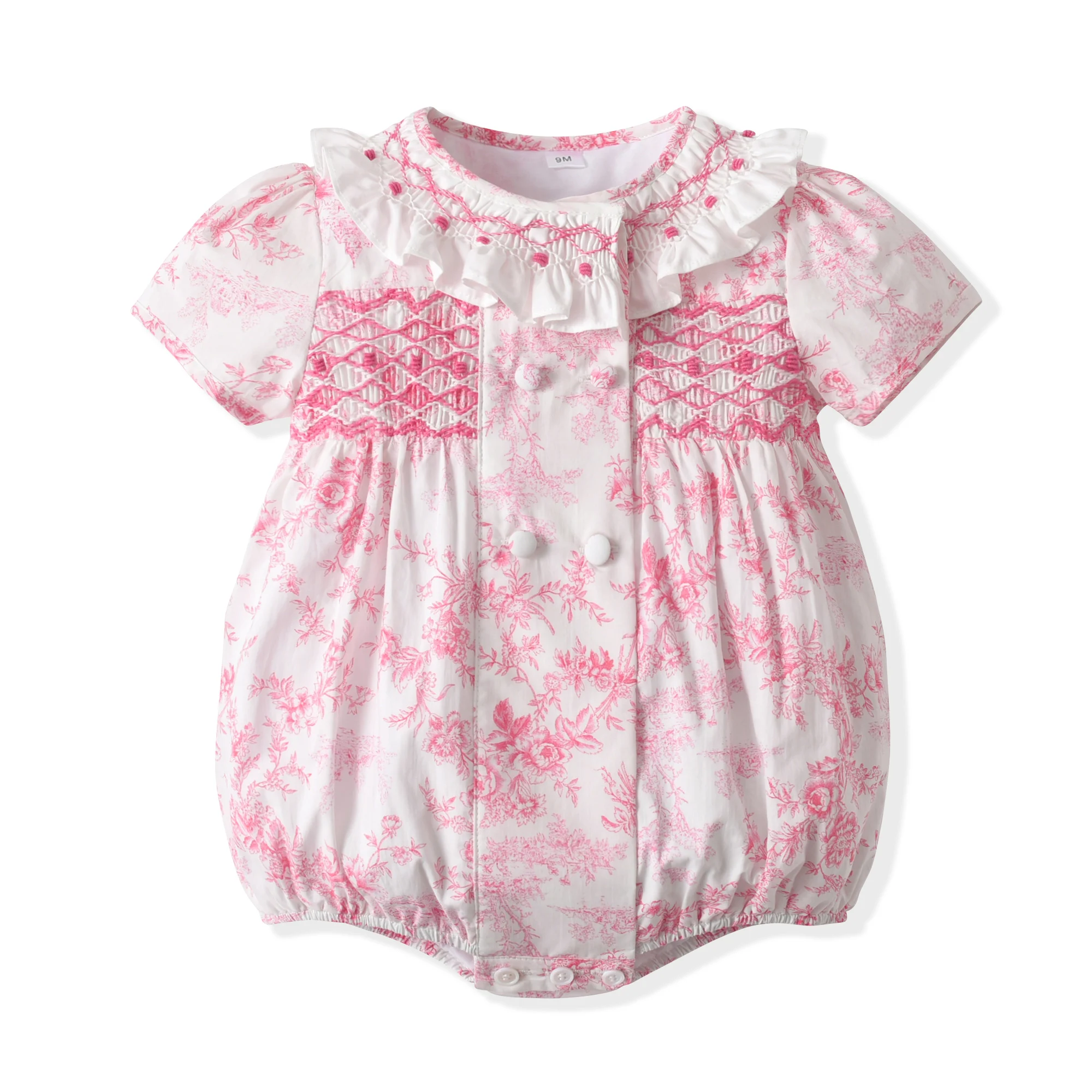 夏のハンドメイド スモック半袖 フリル ベビーガール ロンパ - Baby Clothing Made In Usa のレビューと価格