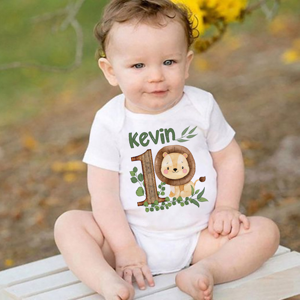 パーソナライズされたサファリ動物名前付きベビーロンパース新生 - Baby Clothing Name のレビューと価格