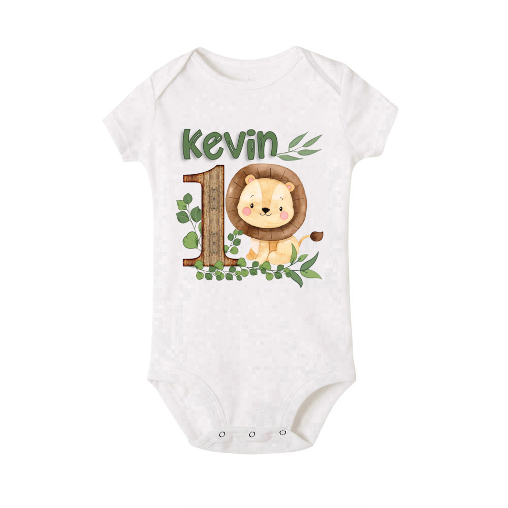 パーソナライズされたサファリ動物名前付きベビーロンパース新生 - Baby Clothing Name のレビューと価格